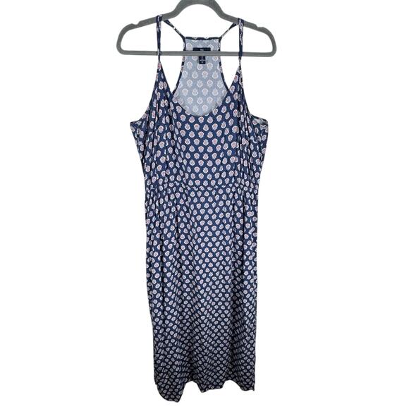 Gap Navy Coral Floral Scoop Neck Racerback Lightweight Rayon Maxi Dress Size L - Picture 1 of 8